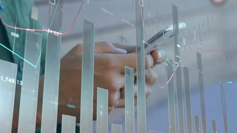 Animation of statistical data processing against mid section of man using Stock Footage 328145840