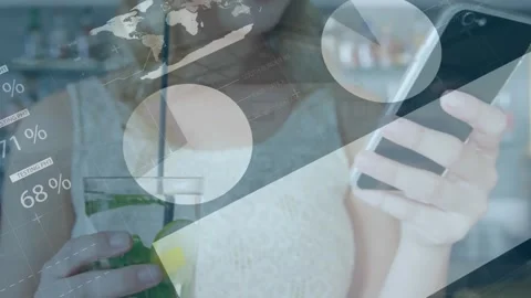 Animation of statistical data processing against mid section of woman using Stock Footage 328646697
