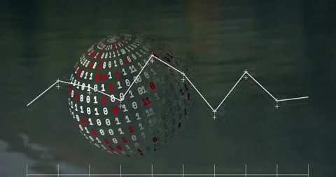 Animation of statistical data processing against binary coding over a globe Stock Footage 328651598