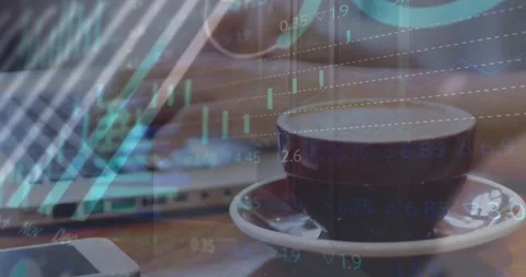 Animation of statistical data processing against mid section of woman using Stock Footage 328934547