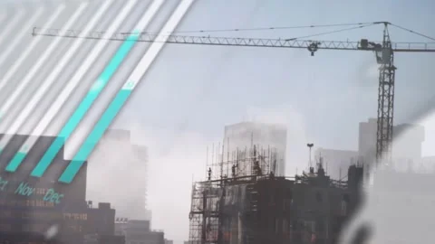 Animation of statistical data processing against construction site Vídeos de archivo 329223001