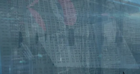 Animation of statistical data processing against empty computer server room Stock Footage 329509170