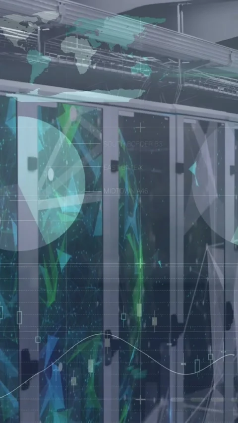 Animation of statistical data processing against plexus networks over computer Stock Footage 341991580