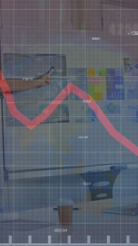 Animation of statistical data processing against man giving a presentation at Stock Footage 342612978