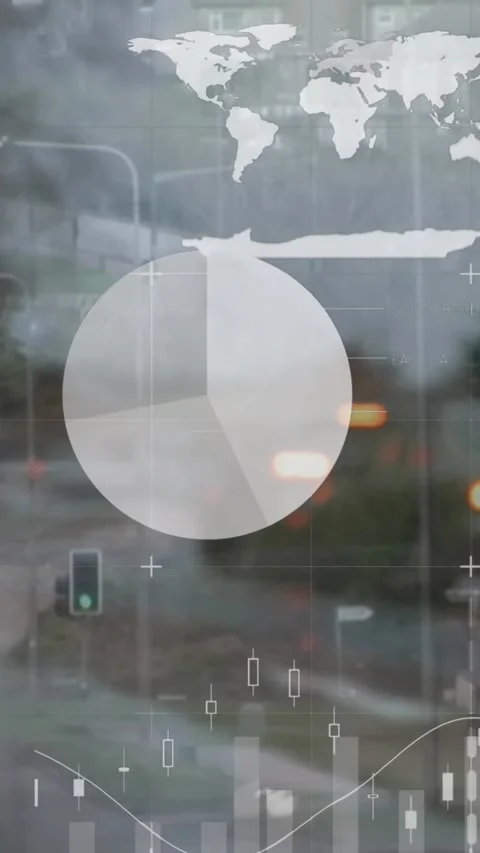 Animation of statistical data processing against city traffic Stock Footage 343828273