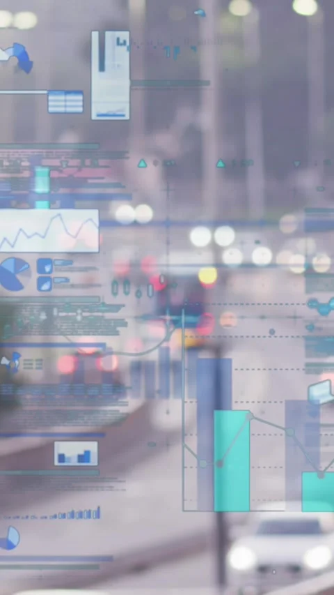 Animation of statistical data processing against aerial view of city traffic Stock Footage 343902104