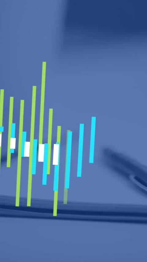 Animation of statistical data processing against pen, diary and coffee cup on Stock Footage 343955970