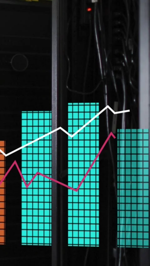 Animation of statistical data processing against empty computer server room Stock Footage 344369681