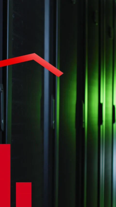 Animation of statistical data processing against empty computer server room Stock Footage 344369695