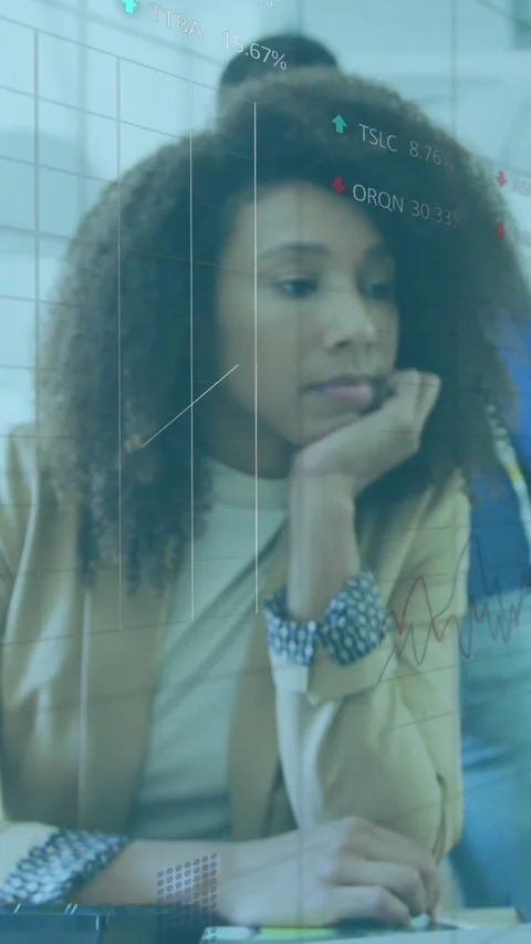 Animation of statistical data processing against thoughtful african american Stock Footage 344595781