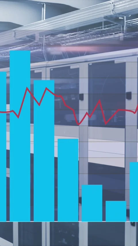 Animation of statistical data processing against light trails over computer Stock Footage 344613977