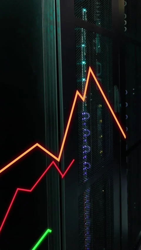 Animation of statistical data processing against computer server room Stock Footage 344636730