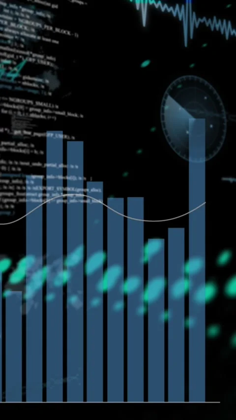 Animation of statistical data processing against black background Stock Footage 344678693