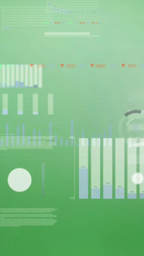 Animation of statistical data processing against green gradient background Stock Footage 344678806