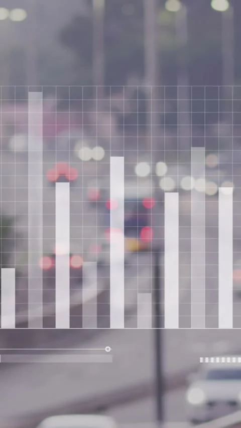 Animation of statistical data processing against aerial view of city traffic Stock Footage 344706269