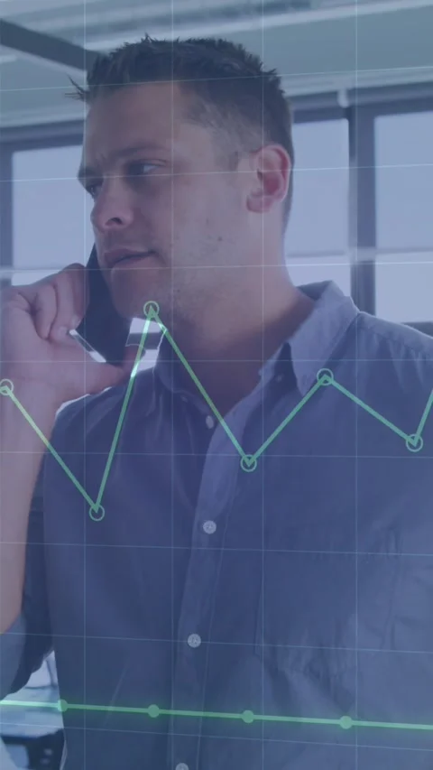 Animation of statistical data processing against caucasian man talking on Stock Footage 344706553