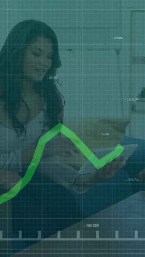 Animation of statistical data processing against group of diverse colleagues Stock Footage 344706604
