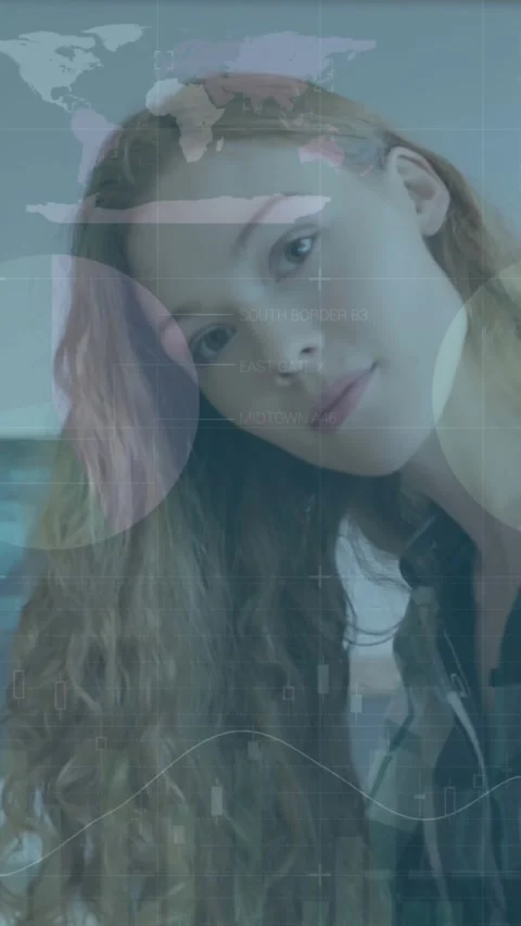 Animation of statistical data processing against portrait of caucasian woman Stock Footage 344706607