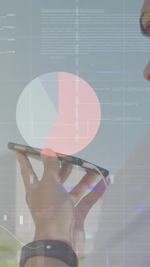 Animation of statistical data processing against man talking on smartphone Stock Footage 344706610