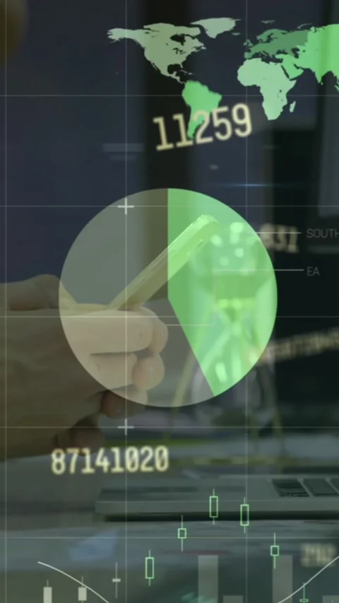 Animation of statistical data processing against mid section of man using a Stock Footage 344723443