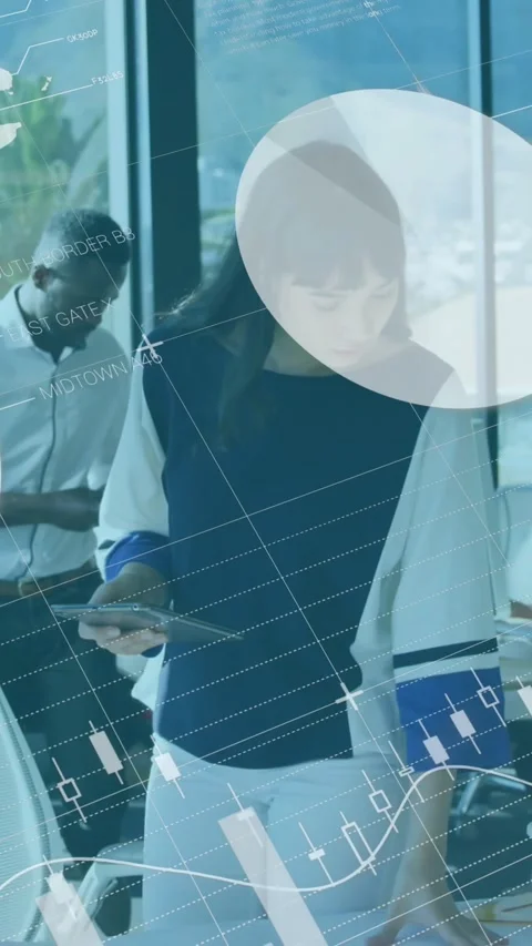 Animation of statistical data processing against woman using digital tablet at Stock Footage 344723541