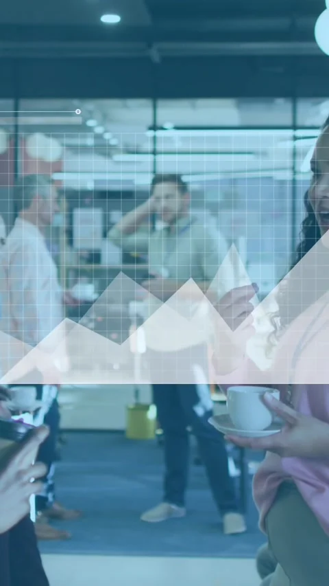 Animation of statistical data processing against diverse man and woman Stock Footage 344723560