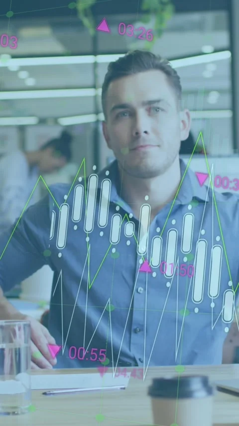 Animation of statistical data processing against portrait of caucasian man Stock Footage 344746102