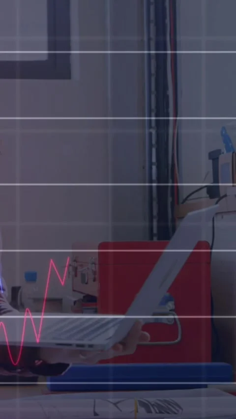 Animation of statistical data processing against caucasian man talking on Stock Footage 344746128