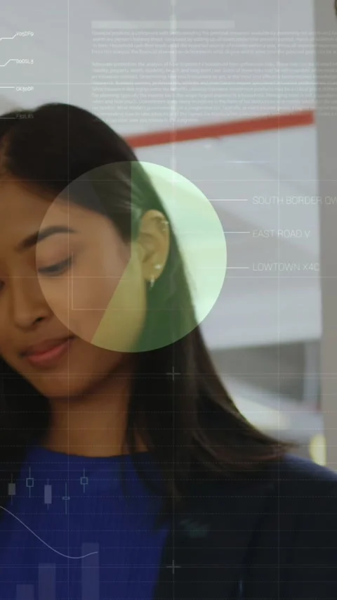 Animation of statistical data processing against diverse colleagues discussing Stock Footage 344746152