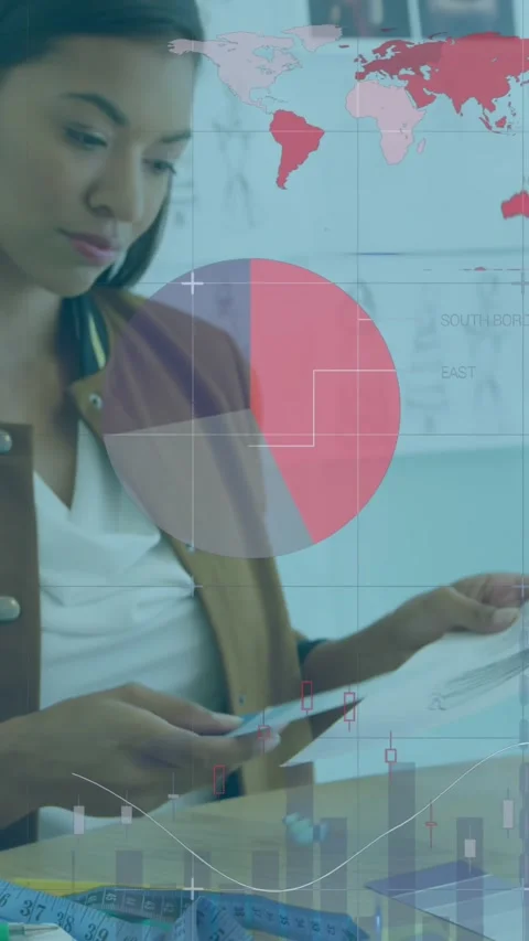 Animation of statistical data processing against female fashion designer working Stock Footage 344746194
