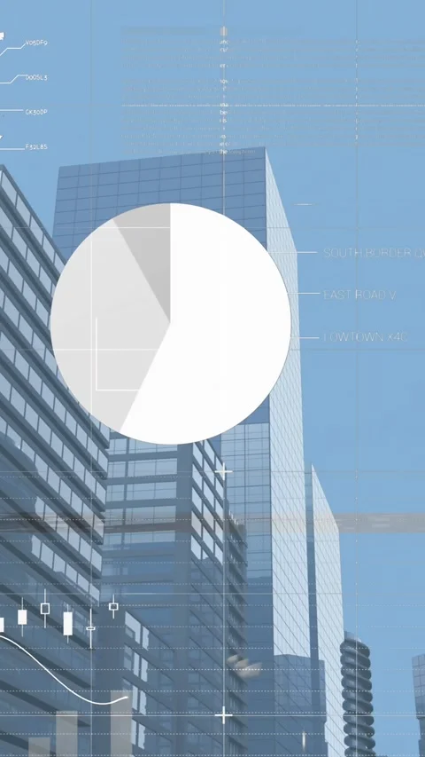 Animation of statistical data processing against low angle view of tall Stock Footage 344766017