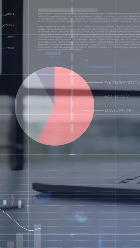 Animation of statistical data processing against close up of laptop, diary and Stock Footage 344766179