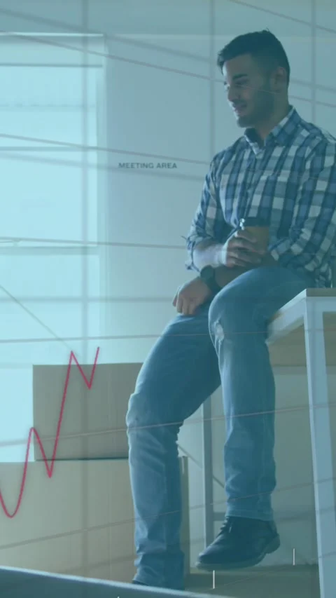 Animation of statistical data processing against couple discussing at new home Stock Footage 344766242