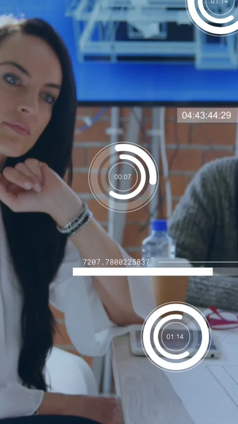 Animation of statistical data processing against diverse colleagues discussing Stock Footage 344766248
