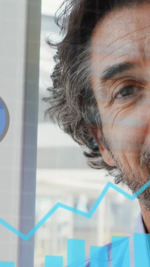 Animation of statistical data processing against portrait of caucasian man Stock Footage 344775206