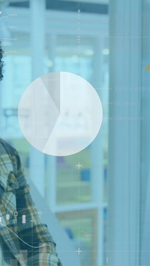 Animation of statistical data processing against thoughtful man using computer Stock Footage 344775233