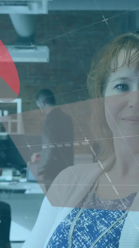 Animation of statistical data processing against portrait of caucasian woman Stock Footage 344775237
