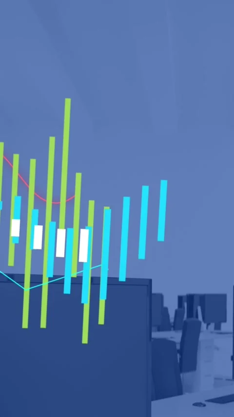Animation of statistical data processing against empty office Stock Footage 344783300
