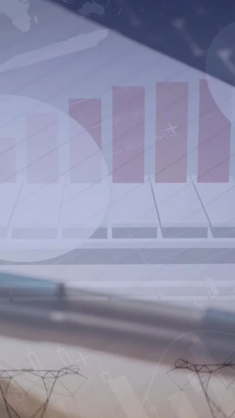 Animation of statistical data processing against close up of a pen, notepad and Stock Footage 344783659