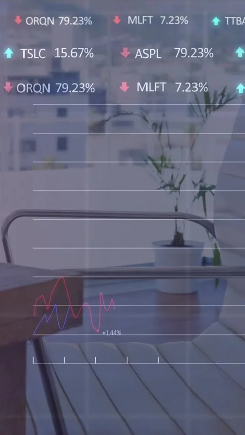 Animation of statistical data processing against view of a office desk Stock Footage 344783759