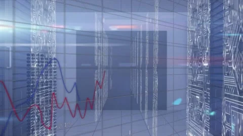 Animation of statistical data processing and microprocessor connections over Video stock 205115215