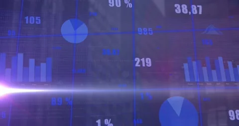 Animation of statistical data processing and light spot against aerial view of 動画素材 240986637