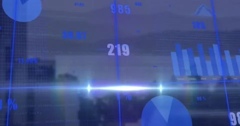 Animation of statistical data processing and light spot against aerial view of 動画素材 240986645