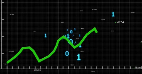 Animation of statistical data processing and binary coding over grid network on Stock Footage 241069473
