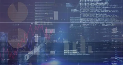 Animation of statistical data processing and blue light spot against aerial view 動画素材 241075409