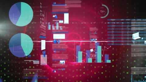 Animation of statistical data processing and binary coding against pink glowing Stock Footage 242020037