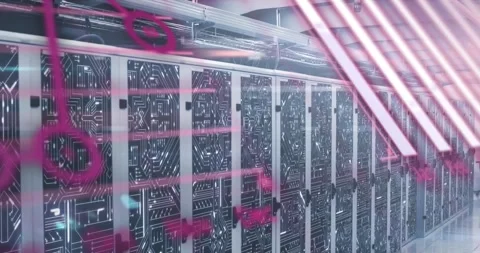 Animation of statistical data processing and microprocessor connections against Vídeo Stock 244792593