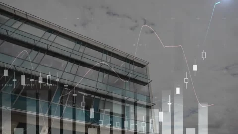 Animation of statistical data processing and blue light spot against view of 動画素材 248503534