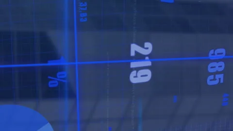 Animation of statistical data processing and blue light spot against aerial view 動画素材 313122539