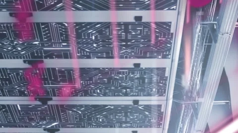 Animation of statistical data processing and microprocessor connections against Stockbeeldmateriaal 314124726